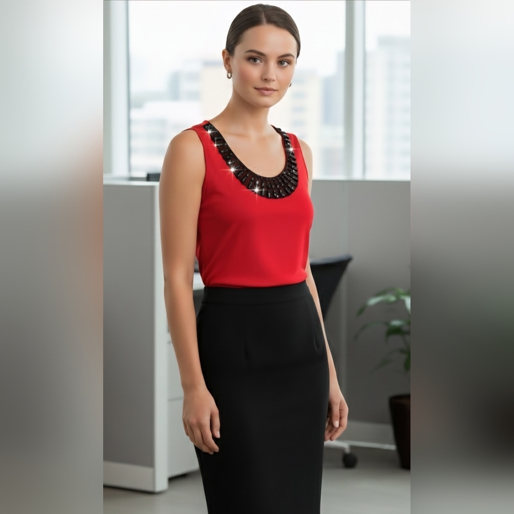 Embellished Beaded Apostrophe Red with Striking Gem Trim Tank XL P2P 20.5
